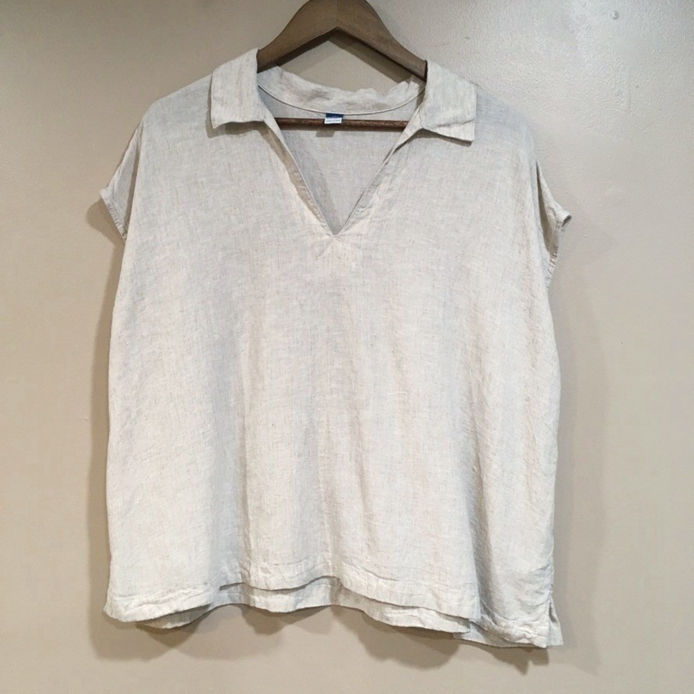 Old Navy Linen Blend Popover Blouse Womens XL Tall Oatmeal Coastal Lagenlook